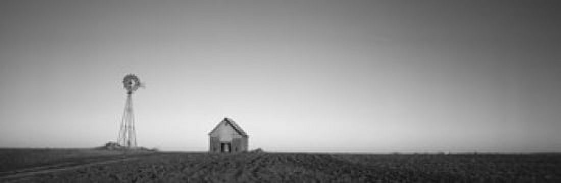 Windmill in a field near a farmhouse Illinois USA Canvas Art - Panoramic Images (36 x 12)