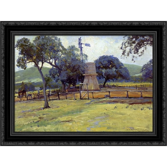 Windmill on Williams Ranch 24x20 Black Ornate Wood Framed Canvas Art by Onderdonk, Robert Julian