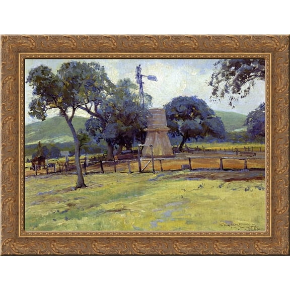 Windmill on Williams Ranch 24x20 Gold Ornate Wood Framed Canvas Art by Onderdonk, Robert Julian