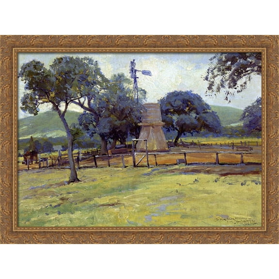 Windmill on Williams Ranch 36x28 Large Gold Ornate Wood Framed Canvas Art by Robert Julian Onderdonk