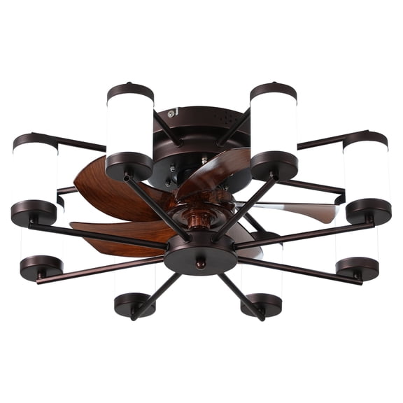 Windmill-shaped ceiling fan light, 21.7 inches, built-in, equipped with remote control and timer, fan reverse function for use in winter and summer, dimmable LED light(Coffee)