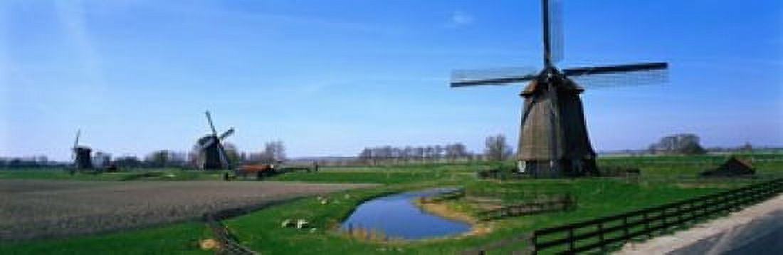 Windmills near Alkmaar Holland (Netherlands) Canvas Art - Panoramic Images (18 x 6)