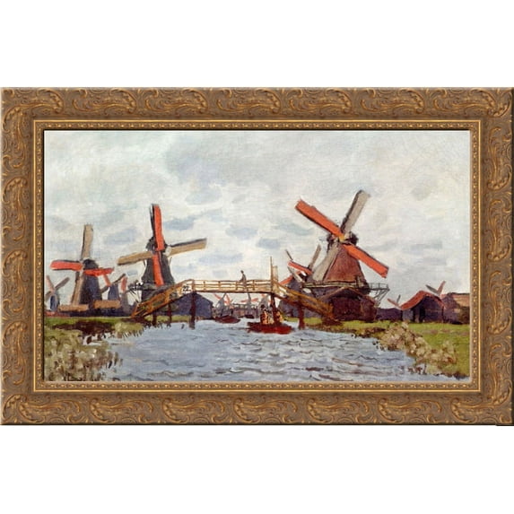 Windmills near Zaandam 24x19 Gold Ornate Wood Framed Canvas Art by Monet, Claude