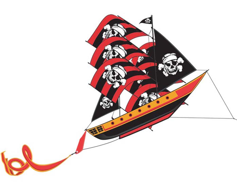 WindNSun® Super Size 3-D Pirate Ship Kite (Black/Red Stripes)
