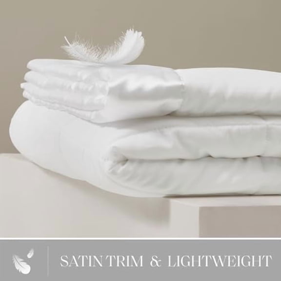 Windom Down Alternative Blanket, Premium 3M Scotchgard Moisture Wicking Treatment, Lightweight and Soft Bed Cover For All Season, Satin Trim, White Twin