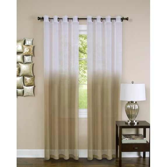 Window 2-Pack Panel Curtain Two-Tone Fade Modern Semi-Sheer Light Filter Grommet (52" W x 84" L, Tan)