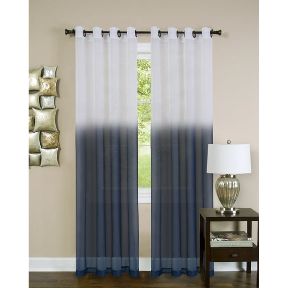 Window 2-Pack Panel Curtain Two-Tone Fade Modern Semi-Sheer Light Filter Grommet (52" W x 63" L, Dark Blue)