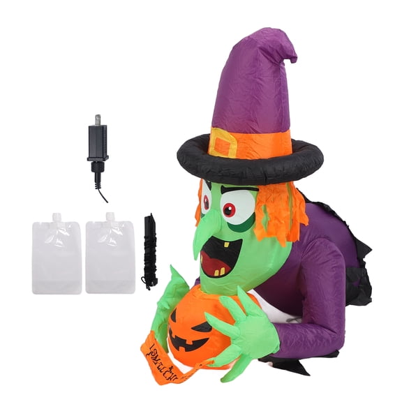 Window 4.43ft Witch Broke Out From Window Inflatable Decoration Built in LED Light Outdoor Props Blow Up Scary Witch