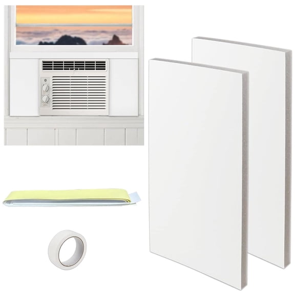 Window AC Insulation Side Panels with Top Seal Strip, Heavy Duty Foam Draft Blocker Kit for Indoor Window Air Conditioner Unit, White 2 Pack
