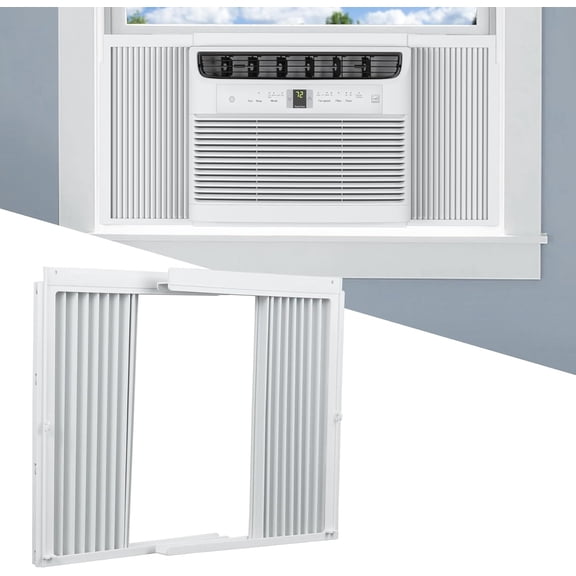 Window AC Side Panels with Frame Set,Air Conditioner Accordion Filler Curtain Replacement for Window AC Units,Fits Most 8,000 BTU Units,White,2 Pack