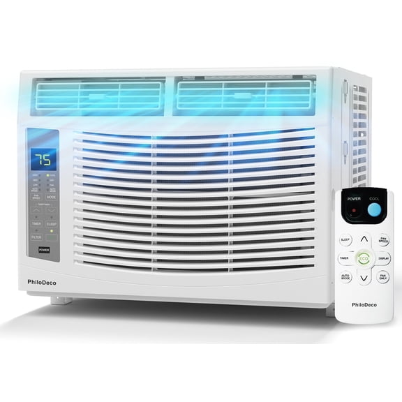 Window Air Conditioner 6000 BTU Cool to 250 sq ft Intelligent, LED,Remote Control, Easy to Clean Filter Screen, Can Be Used as a Dehumidifier/Fan, Operates Quietly, and is Energy-Saving