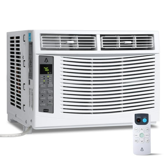 Window Air Conditioner 6000 BTU, Window AC Unit Cools Up to 250 Square Feet, Window AC Unit with Remote Control, 3 Cooling Speeds, Quiet Operation, White