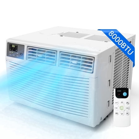 Window Air Conditioner 8000 BTU 350 Sq. ft. Intelligent, LED Display Screen, with Remote Control,Ac Can Be Used as a Dehumidifier/Fan, Operates Quietly, Energy-Saving. Timer/Sleep and ECO