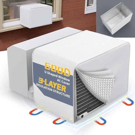 Window Air Conditioner Insulation Cover for Outside Unit, 3 Layers Outdoor Window AC Cover, Heavy Duty Insulation Window AC Cover for U-shaped Window Unit, White