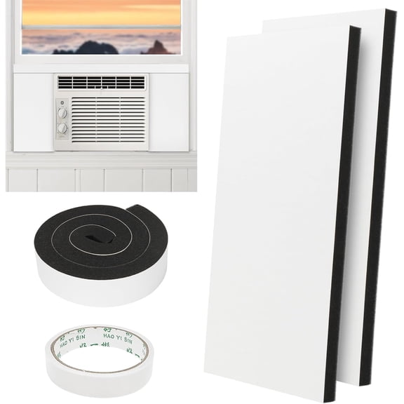 Window Air Conditioner Insulation Foam Panels, AC Side Surround Panels Kit with Top Seal Strip for AC Unit Indoor 2 Pack