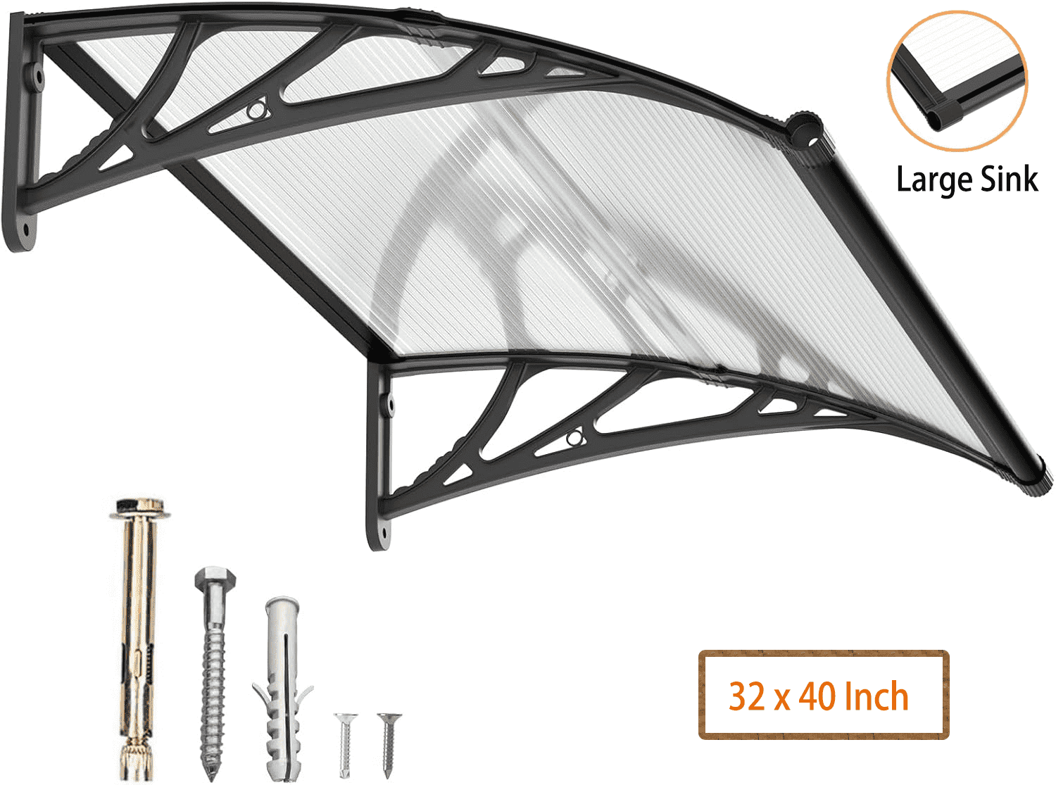VINGLI Window Awning Door Canopy Modern Polycarbonate Door Awning Brown Black Bracket Uv Rain Snow Sunlight Protection Hollow Sheet