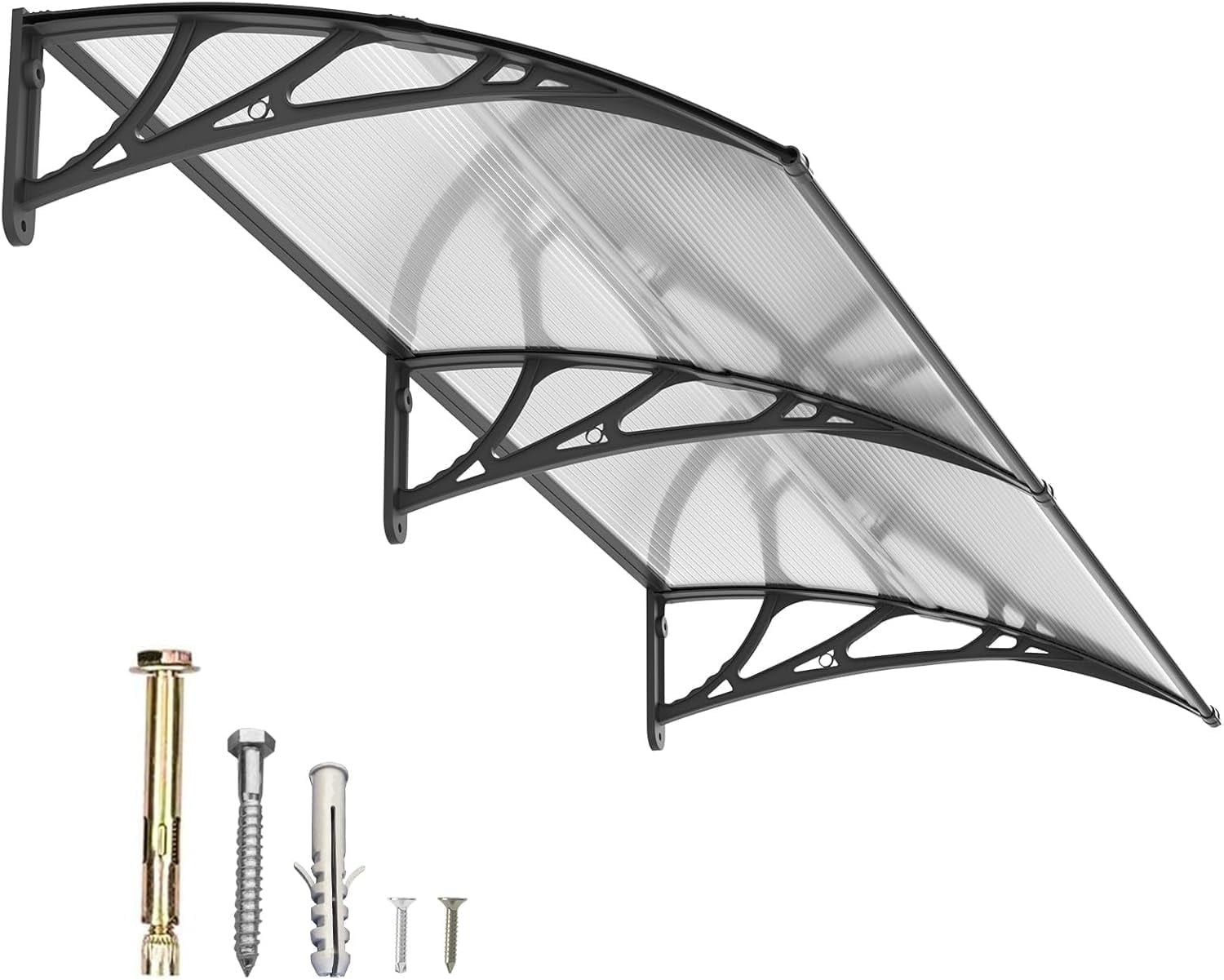 40" x 80" Transparent Polycarbonate Window Door Awning with Black Bracket