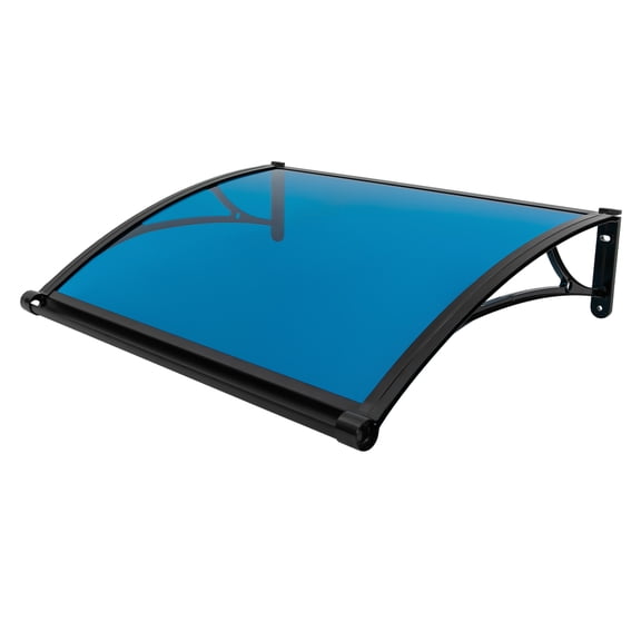 Window Awning Door Canopy with Gutter, 40"x30" Patio Porch Awning, UV Rain Snow Protection, Hollow Sheet (Black Bracket+Lake Blue Board)