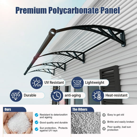 Window Awnings Canopy with Drainage Sink, Large Sink Awning Canopy Waterproof Window Awning Front Door Eaves Canopy for Window Balcony Yard  Black and Brown (40*40inch)