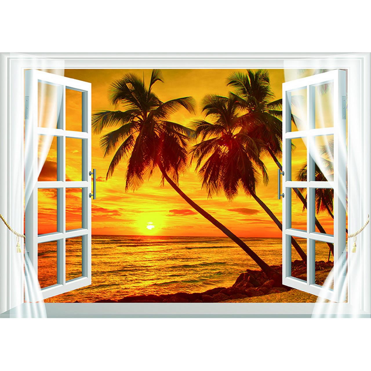 Window Beach Coconut Tree Photography Backdrops Props Scenery Mall ...