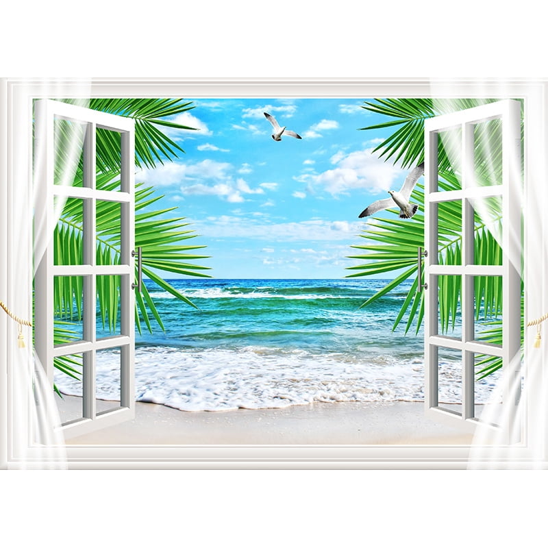 Window Beach Coconut Tree Photography Backdrops Props Scenery Mall ...