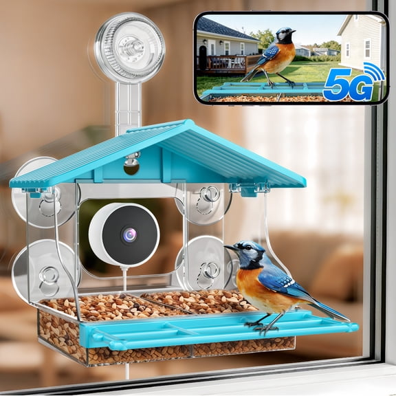 Window Bird Feeder with Camera for Bird Watching, 2K Live Video,AI Bird Identification,24/7 Local Recording,Support 2.4G/5G WIFI,Featuring 5 Strong Suction Cups, 2026 Upgraded