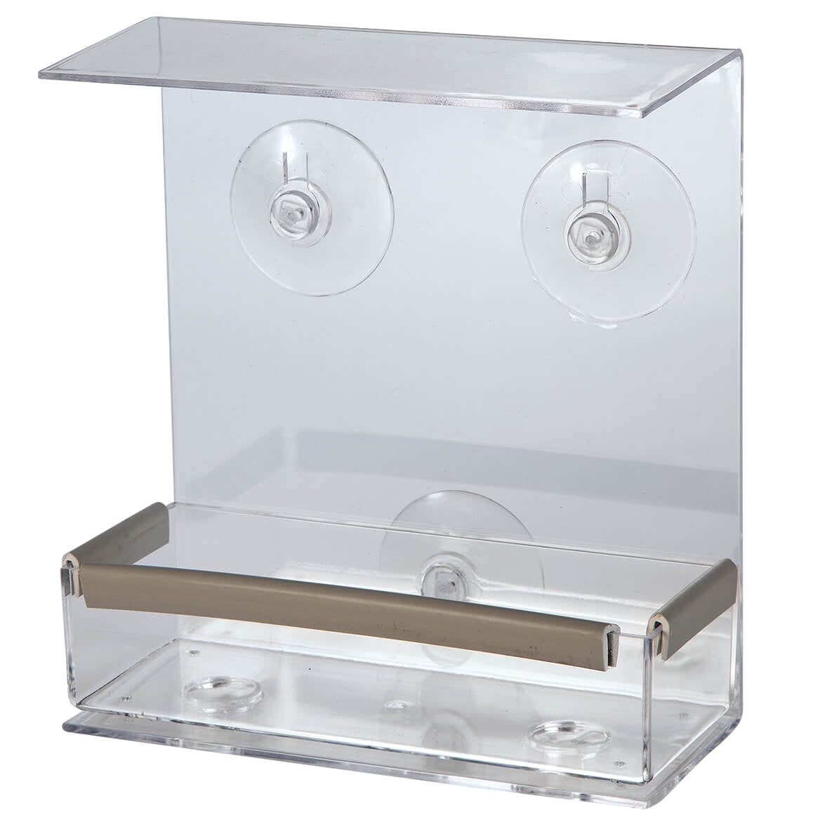 Window Bird Feeder, Clear Acrylic Design, Outdoor Décor, Raised Edge With Bottom Feeder - Measures 2 3/4" Long x 6 1/2" Wide x 6" High