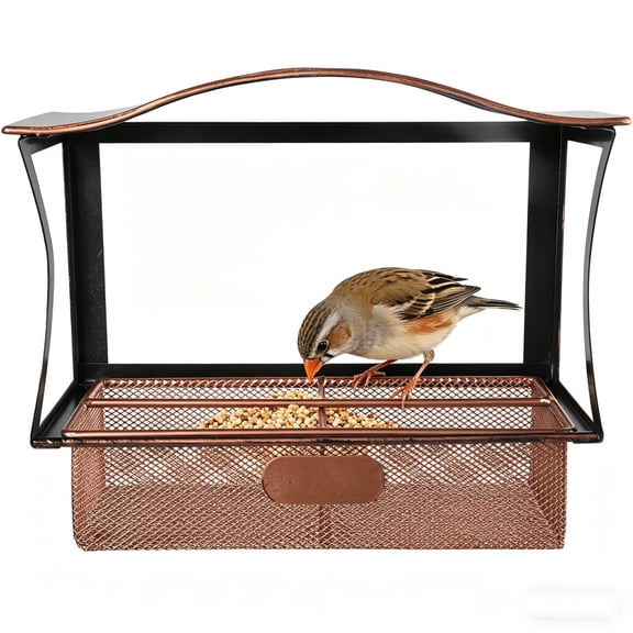 Window Bird Feeder Metal Suction Cup Bird Feeder With Strong Hold Ladders And Large Mesh Tray For Outdoor Bird Watching And Funny Chipmunk Feeding