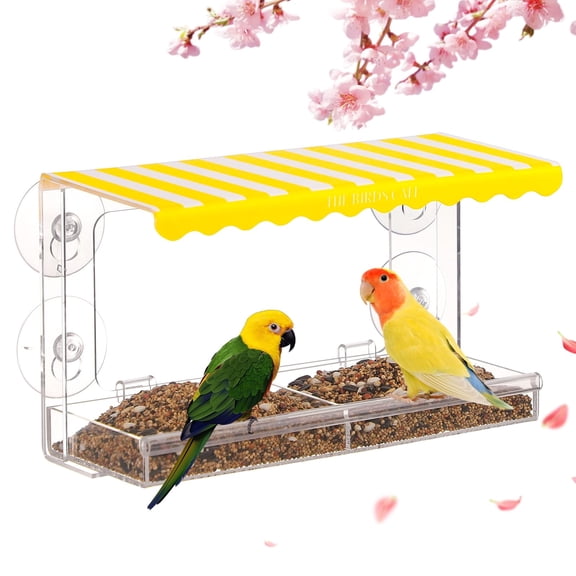 Window Bird Feeder for Outdoor, Clear Bird Feeder for Window Viewing, Squirrel Proof Bird Feeder for Cats, Acrylic Window Bird Feeders with Strong Suction Cups, Drain Hole, Tray(Yellow)