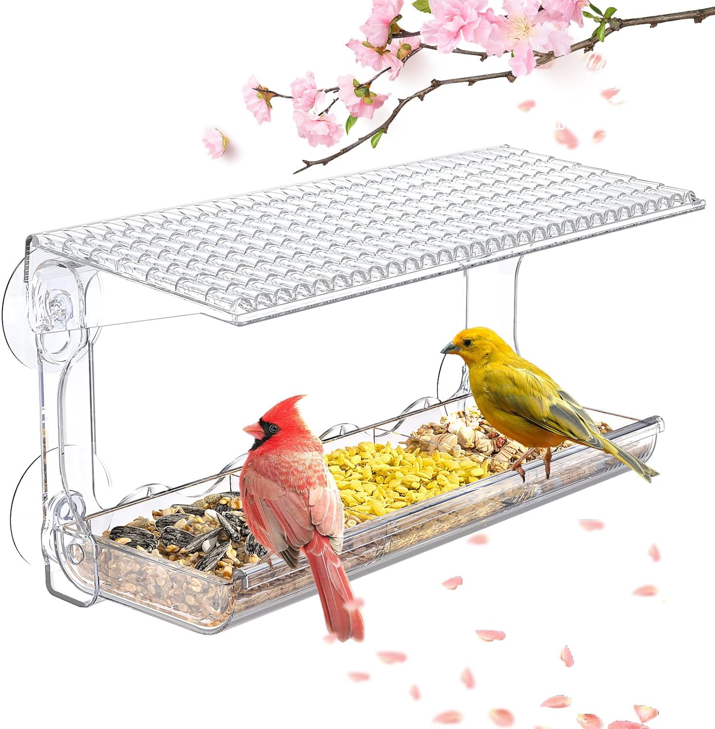 Window Bird Feeder for Outdoors, Clear Wild Bird Feeders Window Mounted with Self-Adhesive Hooks, Outside Hummingbird, burd, Oriole, Finch Bird Watching for Garden, Yard, Elderly Kids Viewing