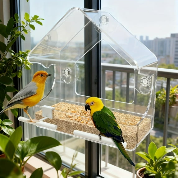 Window Bird Feeder for Outside - Clear Bird House Wall Mounted Cage for Viewing Birds - Easy to Install & Sturdy Feeder for for Christmas&Birthdays Gift (Clear)
