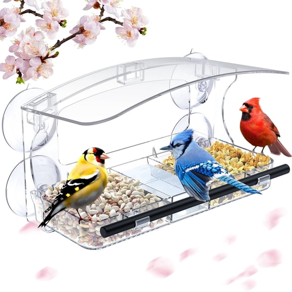 Window Bird Feeder with Strong Suction Cups - (Upgraded 2024 Model) Bird Feeder Window for Cats, Clear Acrylic Bird Feeder for Viewing Bird House Gift