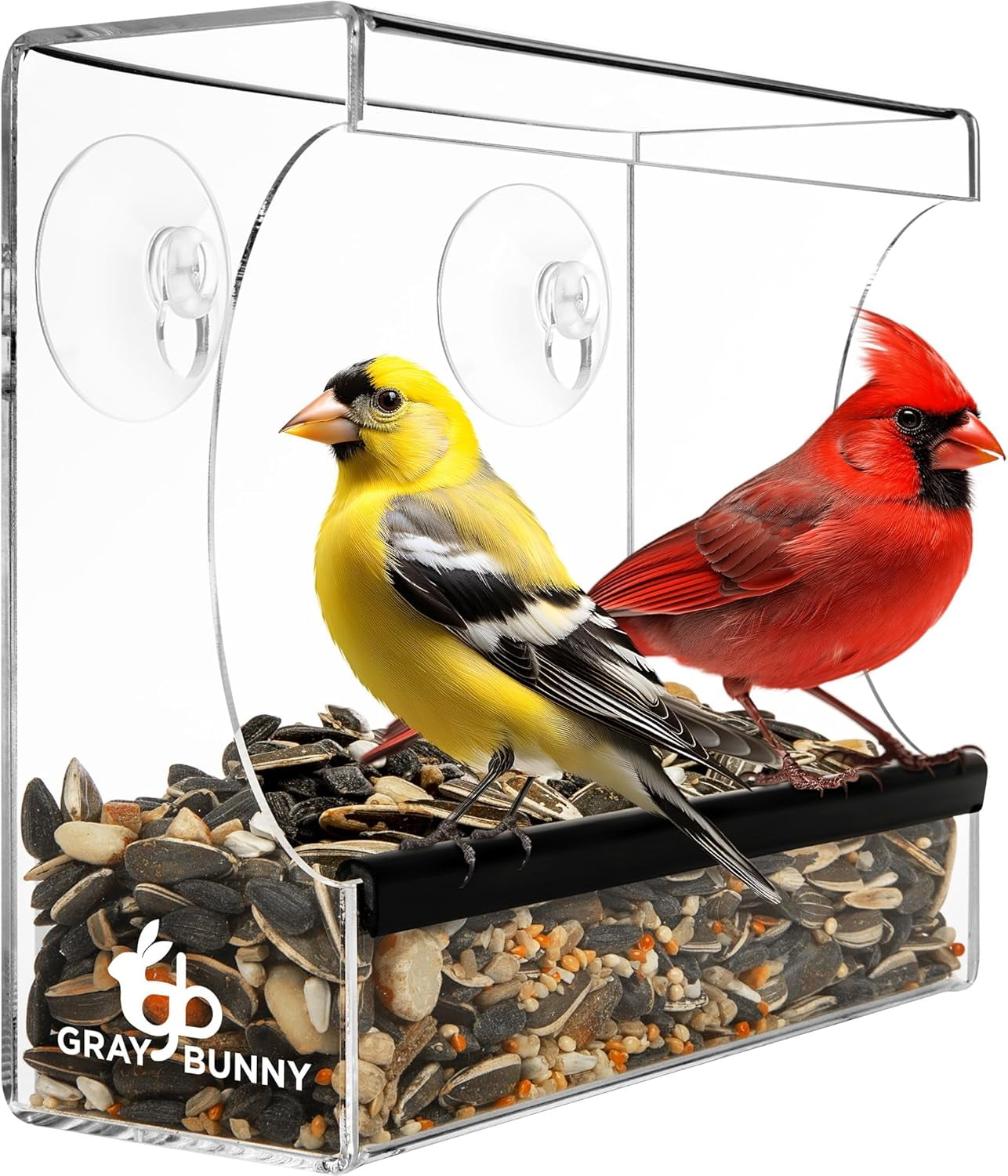 Window Bird Feeder (Transparent) Premium Bird Feeders for Outdoors with Strong Suction Cups with Drain Holes, Removable Tray, Large Seed Capacity