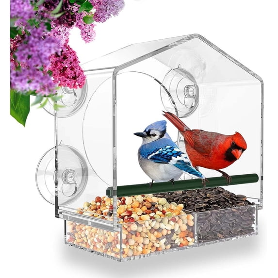 Window Bird Feeder for Outside with Strong Suction Cups Fits for Cardinals, Finches, Chickadees