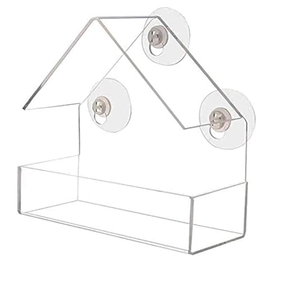 Window Bird Feeder with 3 Extra Strong Suction Cups, Clear Birdfeeders Bird House for Outdoors Window Viewing Outside, Removable Tray Birdhouse