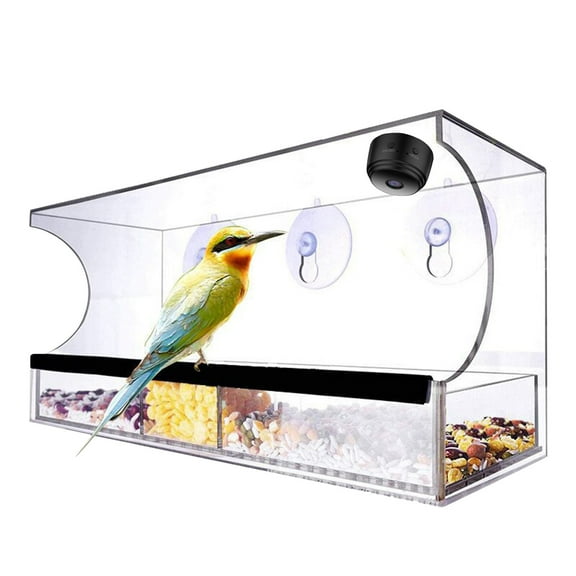 Window Bird Feeder with Strong Suction Cups, Clear Acrylic Bird House for Outside, Smart HD Camera Included, 11.81x5.11x3.94 Inches
