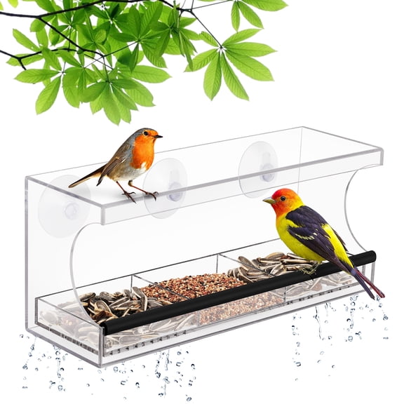 Window Bird Feeders with Strong Suction Cups - Acrylic Window Bird Feeders for Viewing Wild & Small Birds - Clear Window Bird Feeder with 3 Compartment Removable Seed Tray & Drainage Hole