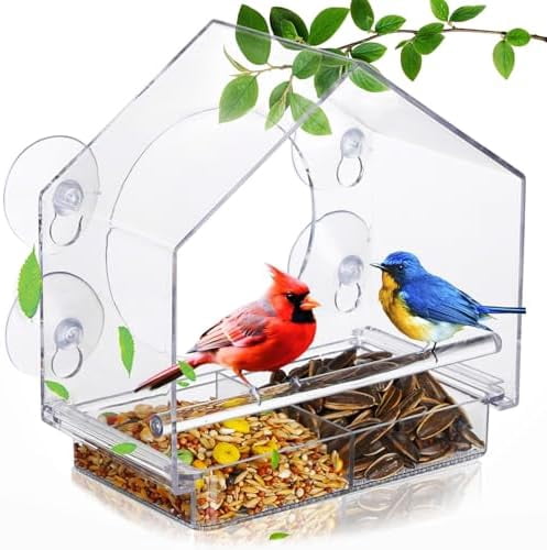 Window Bird Feeders with Strong Suction Cups - Clear Window Bird Feeders for Outside - Wild Bird Watching, Easy to Clean, Outdoor Birdhouse - Perfect for Garden,Yard,Elderly Viewing