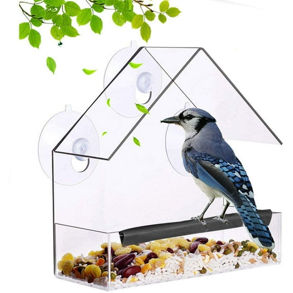 Window Bird House Feeder by Nature Anywhere Large Bird feeders for Outside. Birdhouse Shape Acrylic Transparent Bird Feeder Suction Cup Mounted Birdhouse Food Feeding Tool