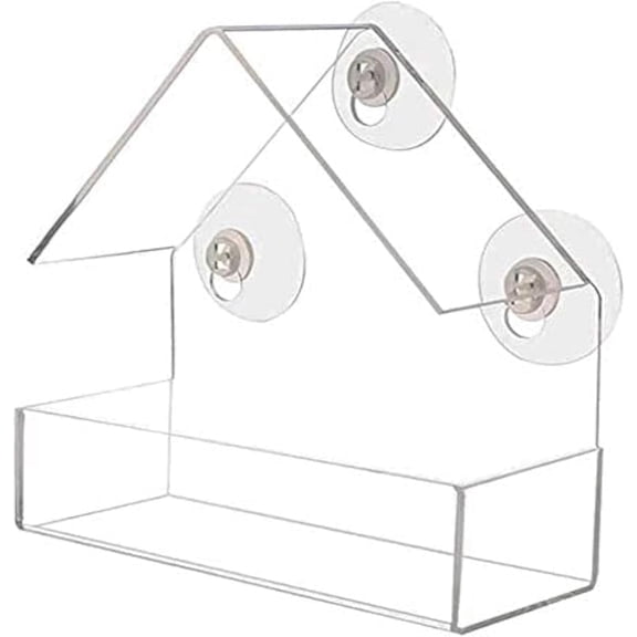 Window Bird House Feeder with Extra Strong Suction Cups Clear Bird Seed Holder for Outside Birdhouse Shape