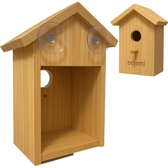 Window Bird House with Suction Cups Transparent See-Through Wooden Design for Bird Watching, Kids & Adults (Unfinished DIY)