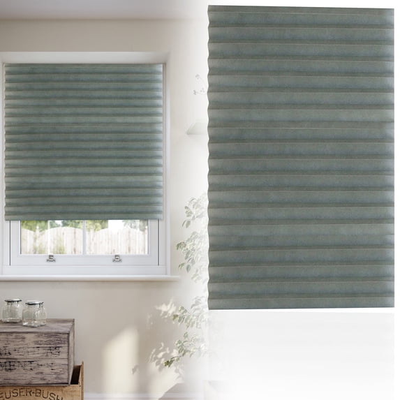 Window Blinds, No Drill Self Adhesive Cordless Blinds with 2 Clips, Light Filtering Pleated Fabric Temporary Blinds for Indoor Windows, Window Shades for Home Office, 35.4" x 59", Black