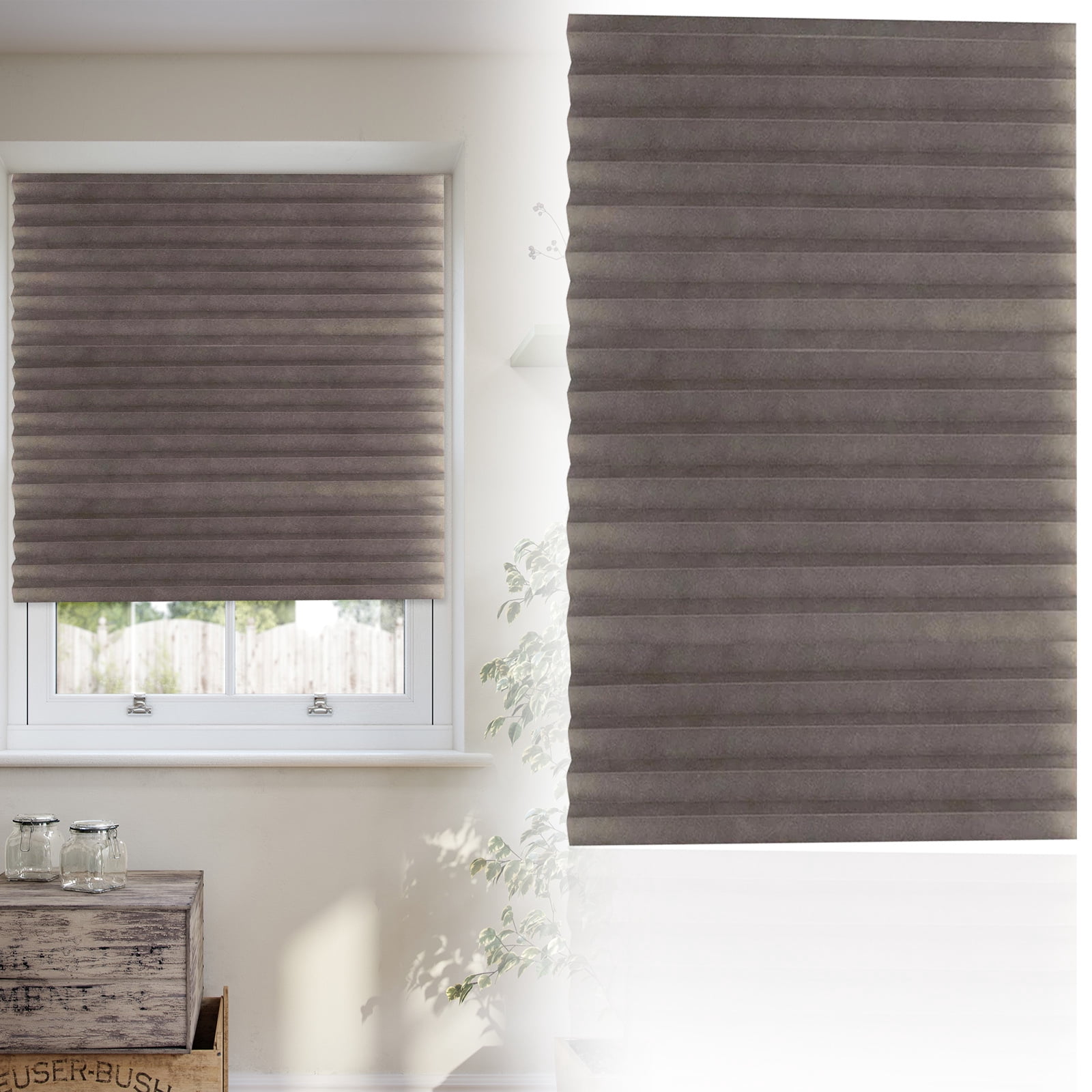 Window Blinds for Home, No Drill Blinds for Windows, Window Shades Pull Down, Mini Blinds for Indoor Windows, Adhesive Pleated Blinds Folding Privacy Curtain Coffee 23.62x70.87 Inch 1Pcs