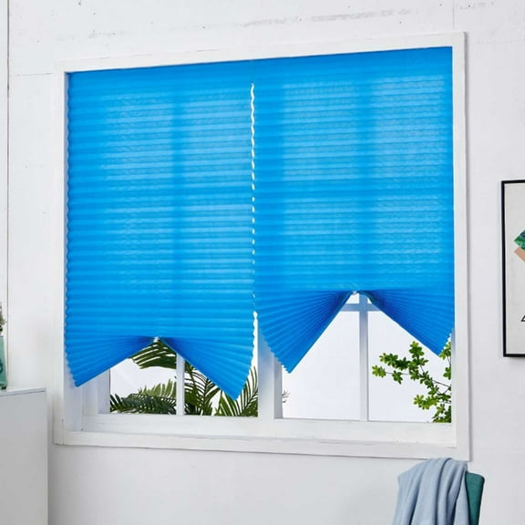 Window Blinds Self-Adhesive Quick Fix Pleated Shades for Bathroom Room,Blue,35.4 x 59 Inch, Blue