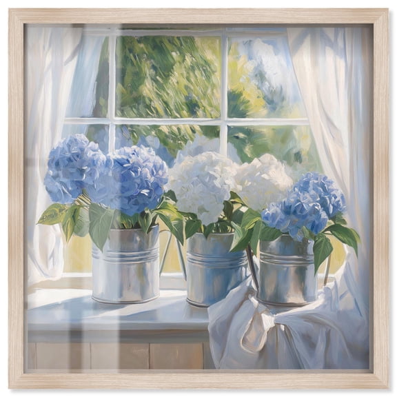 Window Bloom Shadowbox Print Farmhouse Decor by Art Remedy, Blonde Frame, 24 x 24