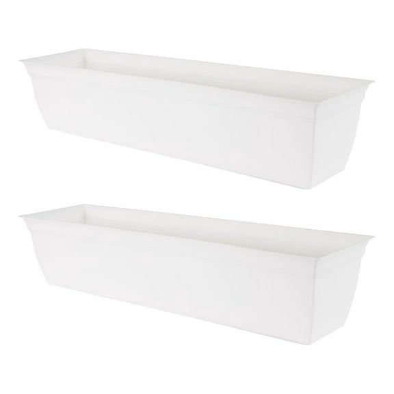 Window Box 30 Inch - 2 Pack Outdoor Planters with Saucer - Eclipse Series - White - Indoor/Outdoor Flower Pots for Patio, Porch, Deck