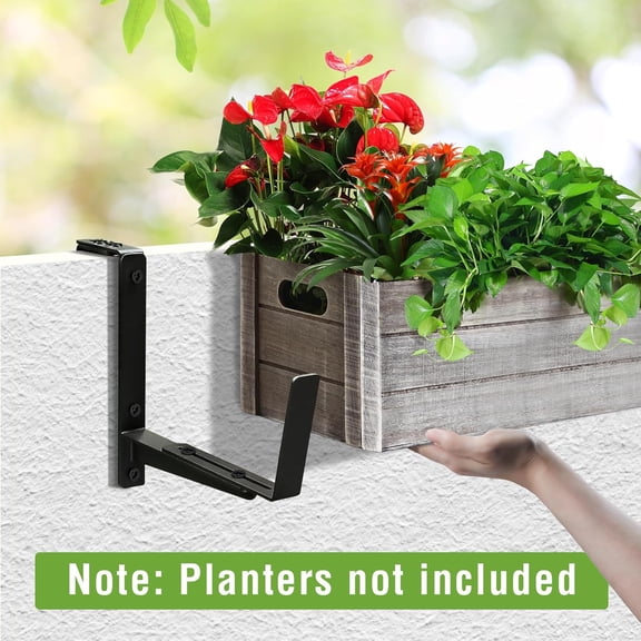 Window Box Brackets, Adjustable Hanging Railing Planter Box Brackets, Heavy Duty Wall Mount Iron Flower Box Holder for Outdoor Windowsill, Balcony, Garden, and Fence (2 Pack)$$Garden & Patio