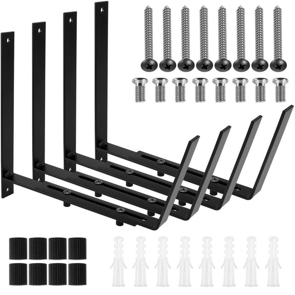 Window Box Brackets Adjustable Planter Box Bracket Heavy Duty Iron Flower Box Holder Wall Mount Flower Box Bracket for Railings Deck Windowsills Gardens Fences and Balconies (4 Pack)
