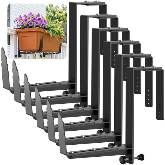 VOXOR Adjustable Heavy Duty Iron Planter Box Brackets for Railing, 6 pack