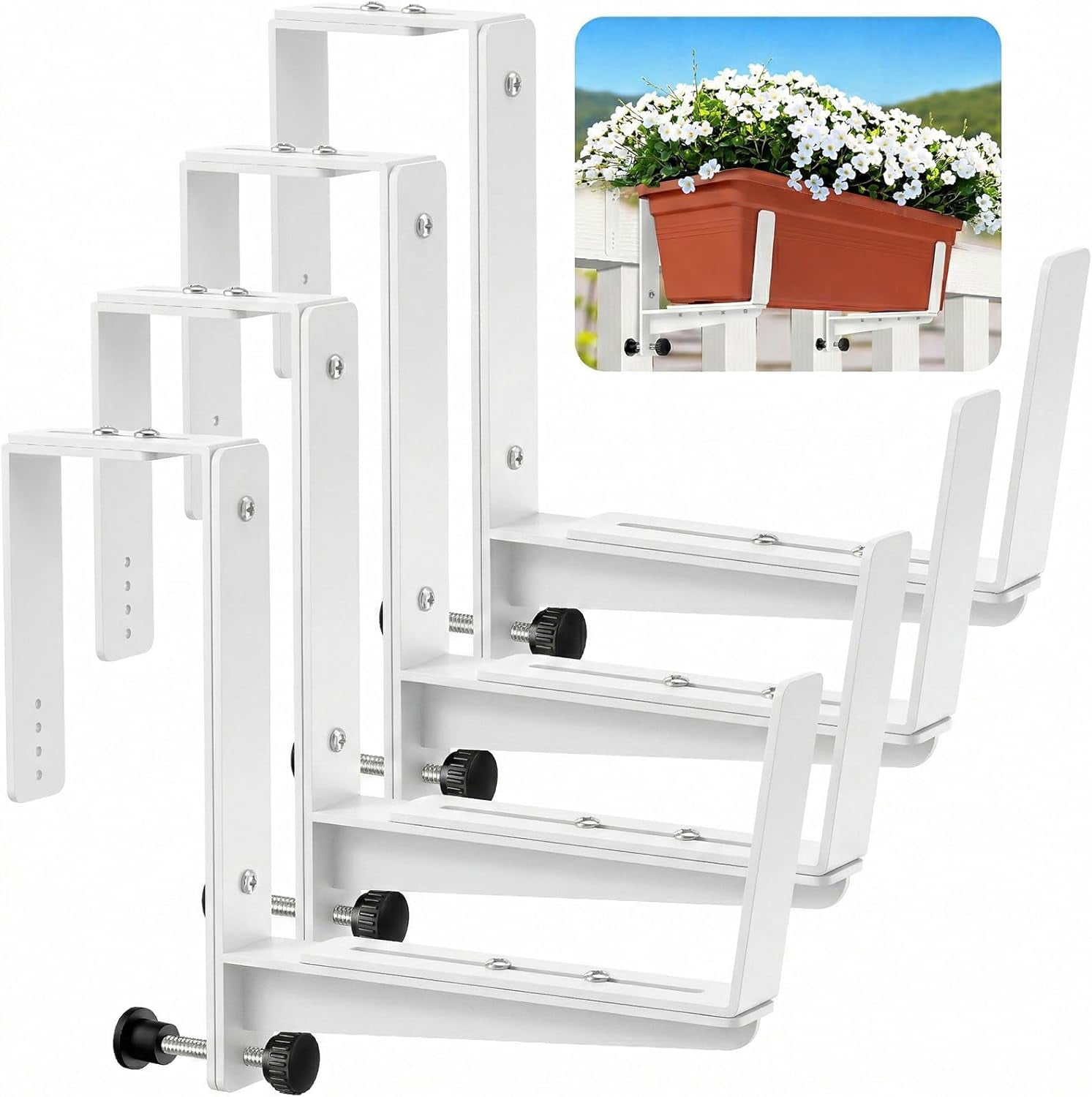 Flower Box Railing Brackets Window Box Brackets, Adjustable Planter Box Brackets, Heavy Duty Iron ...